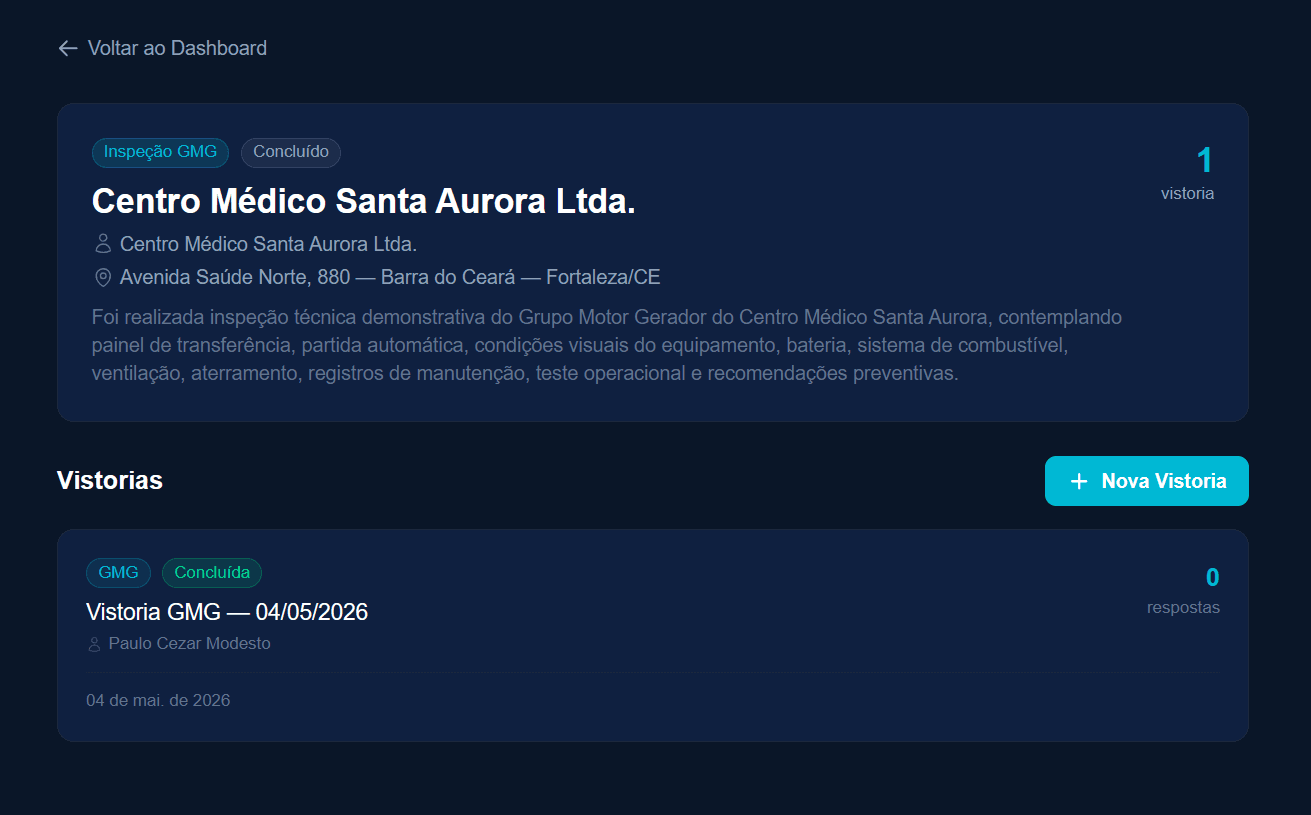 Projeto de inspeção GMG com vistorias