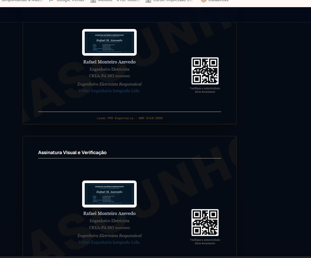 Assinatura e QR Code de verificação