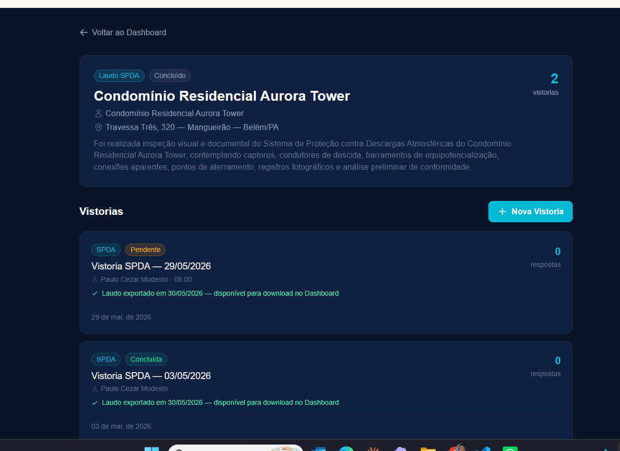 Projeto com histórico de vistorias